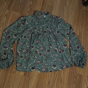 Joie Floral Green Women's Blouse Size S Bohemian Coastal Grandma‎ Preppy